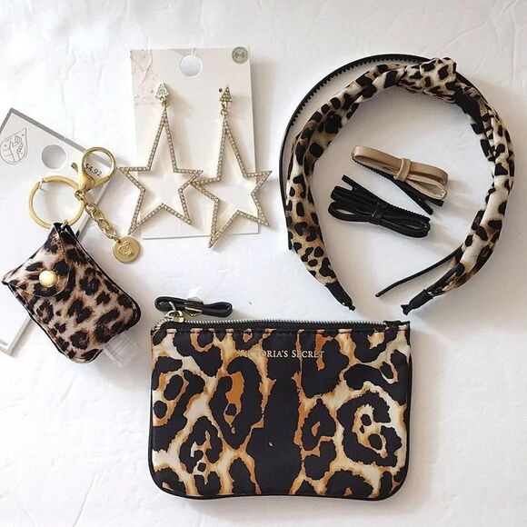 Victoria's Secret Animal Print Bag With Matching Accessories Bundle of 7 NEW - Picture 1 of 16